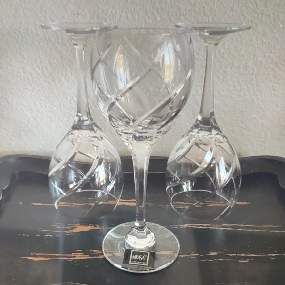 (New) Mikasa Clear Olympus Grande Swirl Design Crystal Wine Glass Set of 3 - Picture 3 of 5